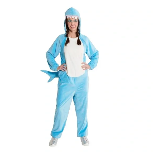 Adult Blue Shark Halloween Costume Jumpsuit - Picture 1 of 9